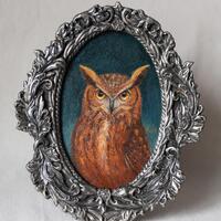Original Owl Oil Painting in Ornate Oval Vintage Frame &ndash; Handcrafted Antique Style Frame &ndas