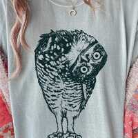 Linocut Owl Shirt, Dark Academia Comfort Colors Tee, Folk Art Bird, Forestcore Graphic, Goblincore C