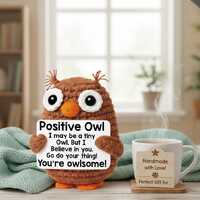 Positive Crochet Owl Gift, Funny Inspirational Emotional Support Owl, Birthday Valentine Encourageme