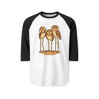 Three desert Burrowing Owls Illustration Raglan Shirt | Retro Birders