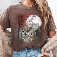 Woodland Owl Vintage 90s T-Shirt, Retro Forest Bird Tee, Moon Graphic Shirt, Comfort Colors, Y2k Nat