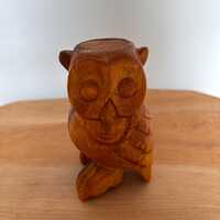 Vintage Spanish Hand-Carved Wooden Owl &ndash; Mid-Century Folk Art