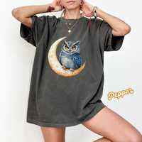 Owl shirt Mystical Moon & Owl t-shirt Comfort Colors Bohemian. For Nature, Bird and astrology Lo