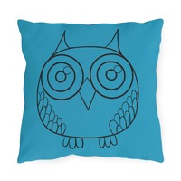 Cute Owl Line Art Outdoor Pillow | Blue Throw Pillow, Bird Patio Decor