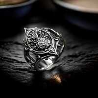 925 Sterling Silver Gothic Owl Ring, Viking Nordic Bird Signet Jewelry