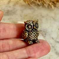 Miniature Brass Owl Figurine with Detailed Feathers and Expressive Eyes