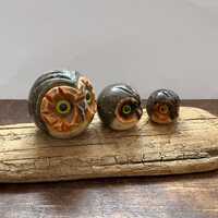 Vintage marble stone Owl family owl paperweight set of 3