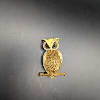 Vintage Figural Owl Brooch-Gold Tone and White enamel with tiny faux pearls around eyes