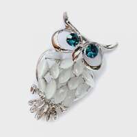 Owl Brooch Jewelry Gold and silver metal Gift for Her blue Rhinestones orange vintage style elegant 