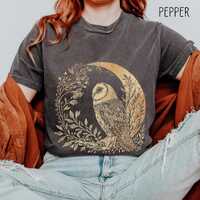 Celestial Cottagecore Barn Owl Moon Shirt, Woodland Nature Graphic Tee, Owl Comfort Colors Adult Uni