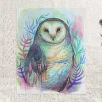 Original Owl Mixed Media Art 8x10 –Whimsical Woodland Animal Artwork