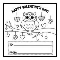 Owl Valentine Card Coloring Page | Kids Color Your Own Valentine | Printable Classroom Valentine DIY