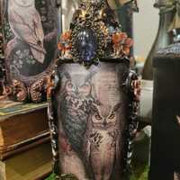 Vintage Gothic Owl Altered Bottle Art