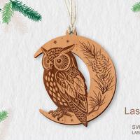 Owl and pine cone wooden Ornament Laser Cut File (Digital Download)