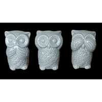 Vintage Ceramic Owl Figurines, Gray Glazed, Set of 3