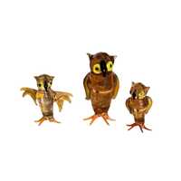 Eames Glass Owl Figurines 1960's Mid Century Set of 3 READ
