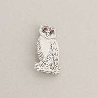 Sterling Silver Owl Pin Brooch with Red Coral Eyes 2" x 1"