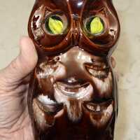 Vtg Halloween OWL Candle Holder/Lantern, Ceramic with Yellow Marble Eyes