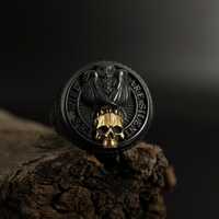 Mens Stoic Owl and Skull Ring: Rhodium Plated The Wise Are Silent Ring, Dark Academia Aesthetic Jewe