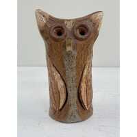 Vintage Studio Pottery Owl Figurine Handcrafted Free-Form Art Signed HF 6&rdquo;H Earthy Tones