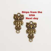 10 Bronze Owl charm connectors