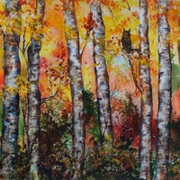 Original Watercolor Owl Painting: Autumn Aspen Forest Art (11x9)