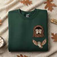 Custom Owl Family Embroidered Sweatshirt, Cute Woodland Animal Design, Cozy Nature Lover Gift
