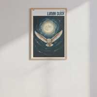 Owl Moon Wall Art Print, Celestial Whimsigoth Poster, Japandi Spirit Animal, Digital Download