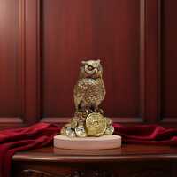 Golden Resin Owl Figurine | Feng Shui Wealth Decor