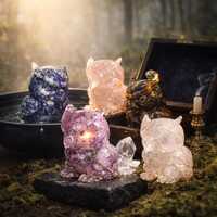 Resin-Filled Natural Crystal Owl Figurine, Home Decor Charm, Desktop Ornament