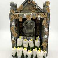 Miniature Fantasy Lit Owl Altar, Hand-Carved Book Nook Shelf Decor