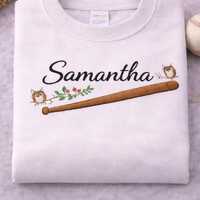 Personalized Baseball Embroidered Sweatshirt, Custom Name Owl Crewneck, Cute Sports Theme Sweater, S