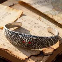 Retro Red-Eyed Owl Adjustable Open-Cuff Bracelet / Unisex / Harley-Davidson Biker Accessory