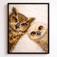 Mother & Baby Owl Wall Art Print &ndash; Cozy Woodland Nursery Decor, Rustic Animal Artwork, Nat