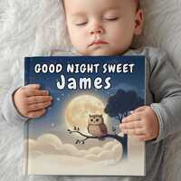 Personalized Baby Keepsake Gift, Custom Owl and Moon Bedtime Storybook, Night Time Gift For Newborns