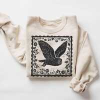 Cottagecore Owl Shirt, Cottagecore Floral Sweatshirt, Folk Art Forest Animal TShirt, Woodland Aesthe