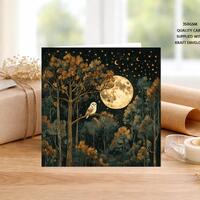 Midnight Tawny Owl- Full Moon Handmade Blank Greeting Card -Birthday - Note Card (MO4)