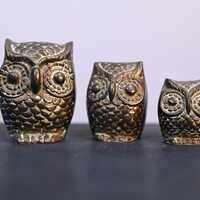 Vintage Brass Owls Set of Three