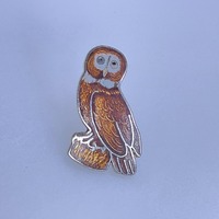 Vintage Pin Brooch Silver Toned Enameled Owl Brown Black White Used