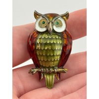 Vintage Norway Sterling Silver 925 Enamel Owl Brooch Finn Jensen