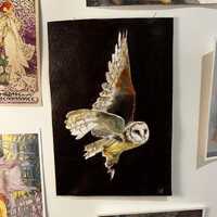 Original Acrlyic Owl canvas paper art