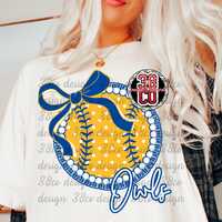 baseball coquette png, owl coquette, ruffles png, mascot png, retro mascot png, pearls png, polka do