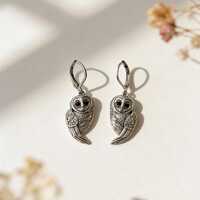 Barn Owl Leverback Earrings, Vintage Silver Owl Jewelry, Rustic Nature Earrings, Minimalist Owl Earr
