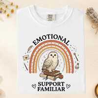Emotional Support Familiar Owl Boho Witchy Retro Rainbow Shirt, Cozy, Magic, D20 Dice, Gamer Gift, D