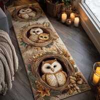 Owl Runner Rug, Woodland Nest Art, Rustic Cabin Hallway Decor