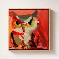 Owl Oil Painting On Canvas Colorful Bird Artwork Animals Wall Art Naive Style Modern Animal Decor Gi