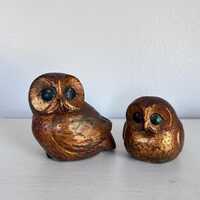 Vintage Heavy Plaster Set of Two Owl Figurines