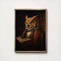 Owl Scholar Oil Painting Vintage Animal Art Print Moody Academic Library Bird Wall Decor