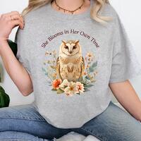 Owl Floral T-Shirt, She Blooms Inspirational Tee, Women's Day Gift