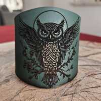 Engraved Owl Leather Cuff Bracelet: Spirit Animal Jewelry